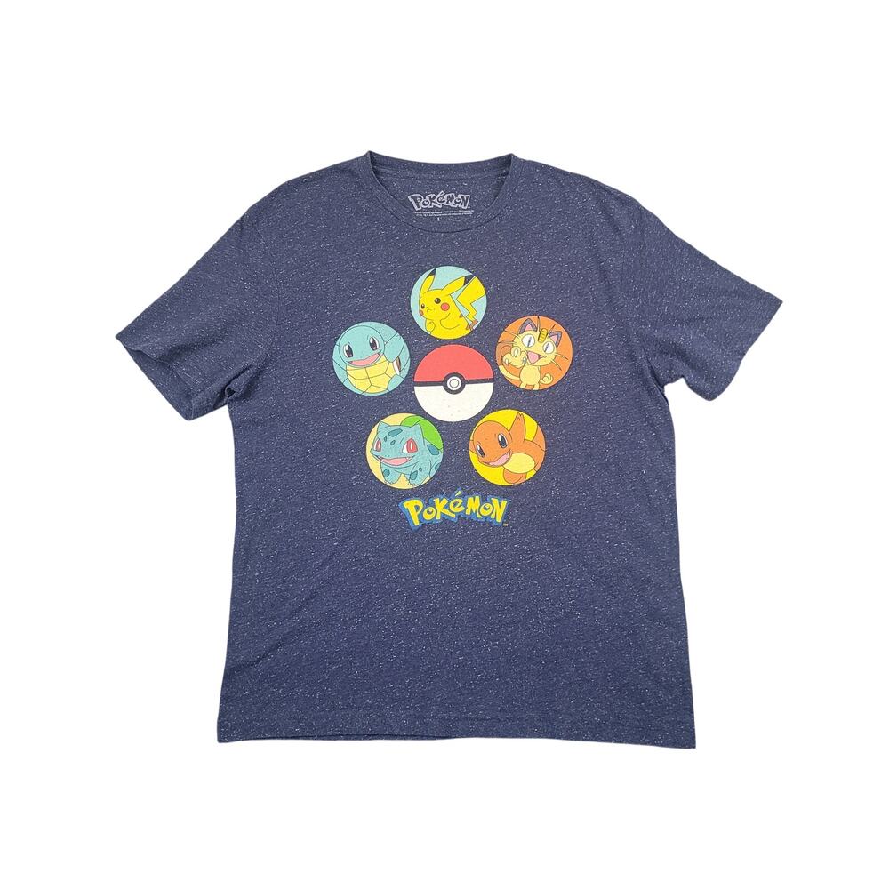 Pokemon T Shirt Men L Navy Speckled Pikachu Squirtle Charmander Y2K Graphic Tee